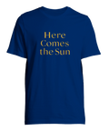 Kungsblå t-shirt med stilrent budskap om soluppgång och hopp