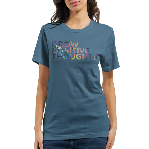 Blå t-shirt med statement-design och skimrande grafiskt motiv