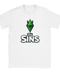 Mörk gamer-parodi med grön kristall och texten The Sins – vit t-shirt