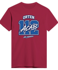 Orten 112 ACAB din mamma tryck i blått och vitt på mörkröd premium t-shirt.
