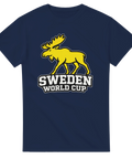 Grafisk illustration av en gul älg med texten Sweden World Cup