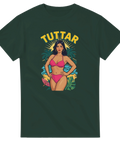 Mörkgrön t-shirt med vintageinspirerad illustration och lekfull textdesign