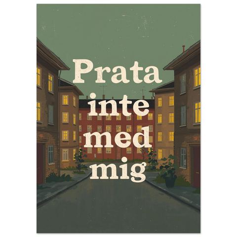Illustration av en symmetrisk innergård med tända fönster och texten Prata inte med mig i förgrunden.