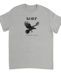 Gråmelerad t-shirt med minimalistisk korpillustration och text