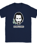 Mörkblå t-shirt med kaxig design föreställande Keanu Reeves och flygande löv