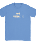 Blå t-shirt med en ironisk textdesign inspirerad av norska kraftuttryck