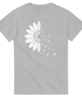 Gråmelerad t-shirt med minimalistiskt tryck av en blomma i upplösning