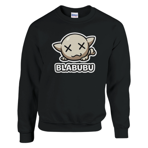 Svart sweatshirt med lekfullt men mörkt art toy-motiv