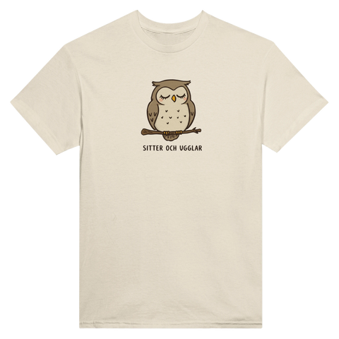 T-shirt med sött uggle-motiv och rolig text i minimalistisk stil