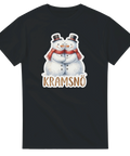 Svart t-shirt med grafiskt tryck av kramande snögubbar och ordvits