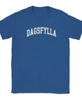 Blåmelerad t-shirt med humoristiskt statement-tryck i vit minimalistisk typografi