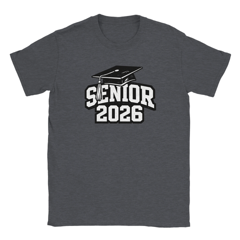 Gråmelerad t-shirt med statement-design och illustrerad examenshatt