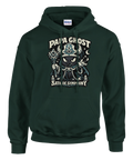 Papa Ghost svart katt djävul med trollstav och horn, mörkgrön hoodie.