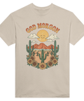 Retro ökenlandskap med kaktusar och glad sol – grafisk t-shirt
