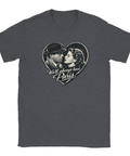 Gråmelerad t-shirt med stiliserad illustration inspirerad av gammal film