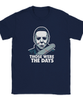 Marinblå t-shirt med provokativ textdesign och maskerat motiv