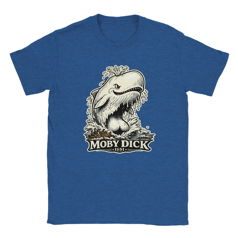 T-shirt i blå melerad ton med grafiskt motiv av Herman Melvilles val