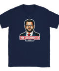 Mörkblå t-shirt med statement-design och illustrerat politiskt budskap