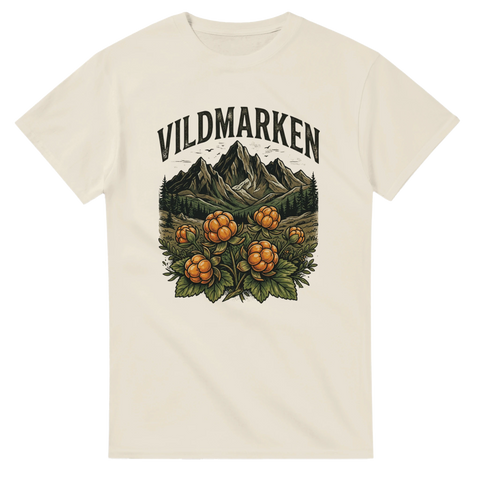 Illustration av gyllene hjortron framför mäktiga fjälltoppar – outdoor t-shirt
