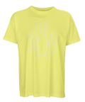 Abstrakt varelse med tentakler – gul t-shirt i modern streetwear-stil