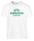 Opa Opa GAIS Europa-tryck i grönt på vit barnt-shirt.