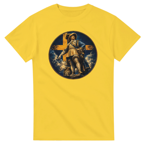 Klassiskt tryck med Gustav II Adolf på ljusgul t-shirt