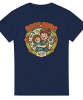 Best Buds retro-design med pojke, trasdocka & leksaker på marinblå t-shirt.