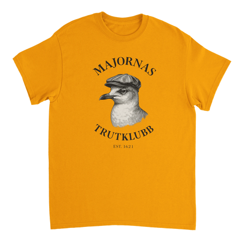 Grafiskt motiv av en mås i keps – humoristisk t-shirt för Göteborgsentusiaster