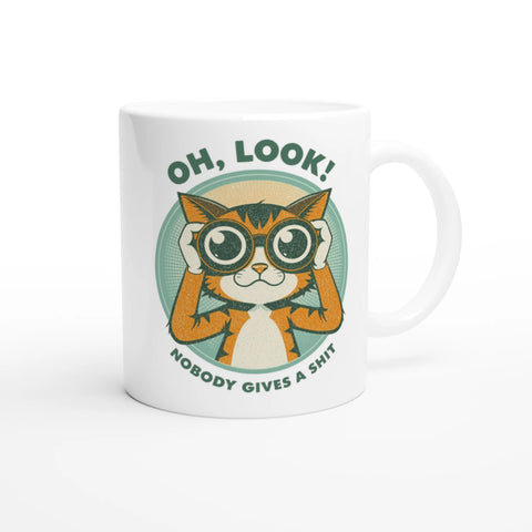 Sarkastisk kaffemugg med vintage-stil och humoristiskt kattmotiv