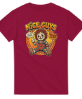 Vintage inspirerad horror-design med en elak leksaksdocka på vinröd t-shirt
