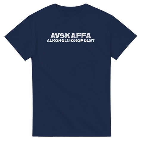 Minimalistisk design med texten Avskaffa Alkoholmonopolet i versaler