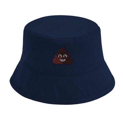 Bucket hat i mörkblå nyans med absurd och skämtsam emoji-design