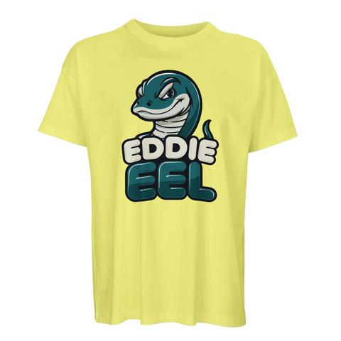 Lättsam t-shirt i gul nyans med ett grafiskt ål-motiv