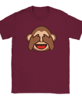 Vinröd t-shirt med ett lekfullt och självdistanserat ap-motiv