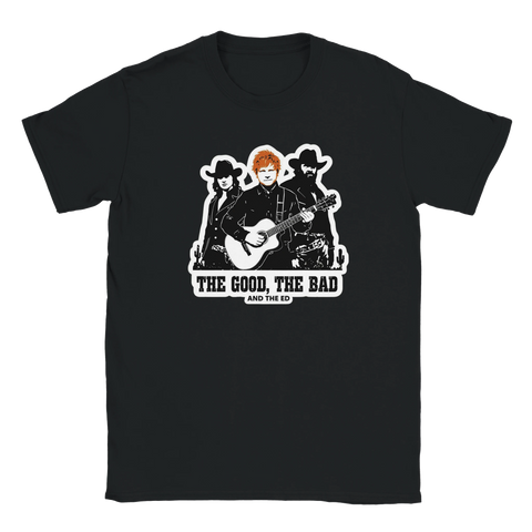 Svart t-shirt med grafiskt motiv föreställande The Good, The Bad and The Ed