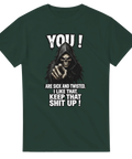 Grim Reaper illustration med citat – t-shirt med attityd och humor