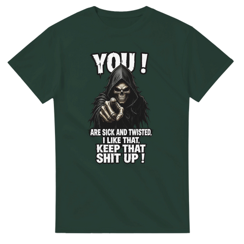 Grim Reaper illustration med citat – t-shirt med attityd och humor