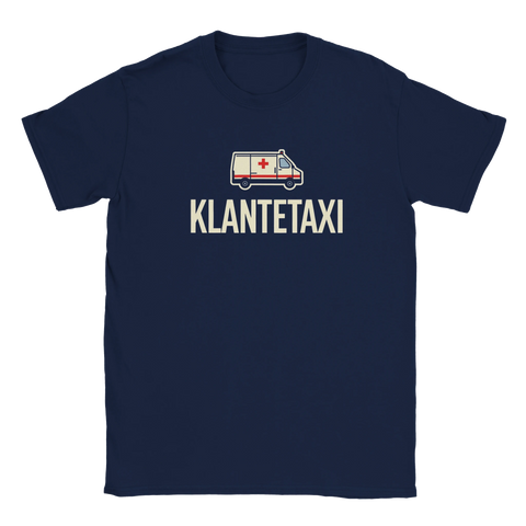 Självironisk t-shirt med satirisk illustration av en ambulans i retrostil