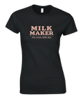 Retro texttryck Milk Maker i rosa vintage-stil på svart damtröja