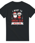 Sött jultomtepar i tecknad stil med hjärtan – romantisk jul t-shirt
