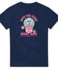 lekfull t-shirt earth Day mörkblå med tecknad design