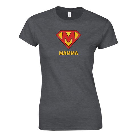 Mamma Superman parodi illustration i retrostil – mörkgrå t-shirt
