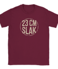 Vinröd t-shirt med satirisk illustration av måttangivelse