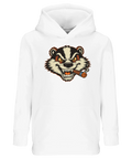 Billy Badger-tryck med arg grävling som röker cigarr på vit hoodie för barn.
