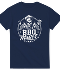 BBQ Master motiv med flammor och dödskalle på marinblå t-shirt