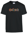 T-shirt med grafiskt storasyster-motiv i dämpade pastellfärger på svart tyg