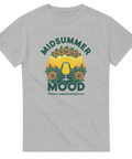 Grafiskt motiv med texten Midsummer Mood och blommor – grå t-shirt i klassisk stil