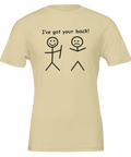 I've got your back!" t-shirt med glad streckgubbe som stöder ledsen streckgubbe, beige premium T-shirt.