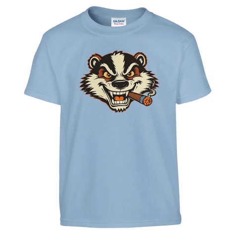 Billy Badger-tryck med cigarr på ljusblå barnt-shirt