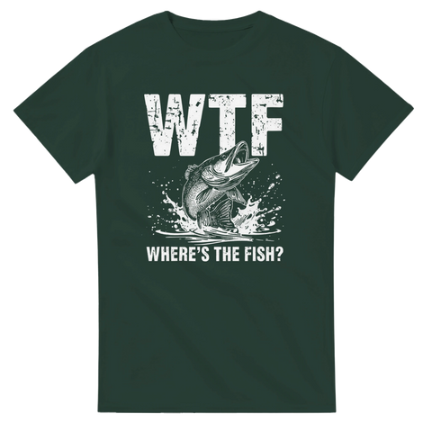 Detaljerat fiskemotiv med vattenstänk och humoristiskt citat – t-shirt för fiskare